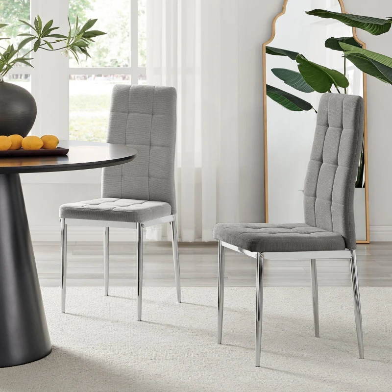 Image of FurnitureboxUK FurnitureboxUK Set 2 Paloma Modern Fabric Dining Chairs On Silver Legs in Grey Grey One Size Unisex 5056542696893