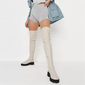 image of Missguided Chunky Over the Knee Sock Boot - Cream