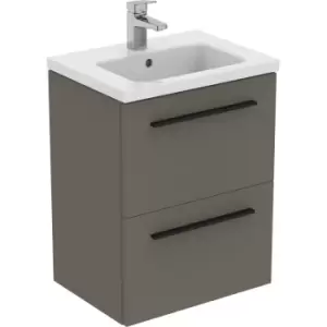 Ideal Standard i. life S Compact Wall Hung Unit with Basin Matt 500mm with Matt Black Handles in Quartz Grey