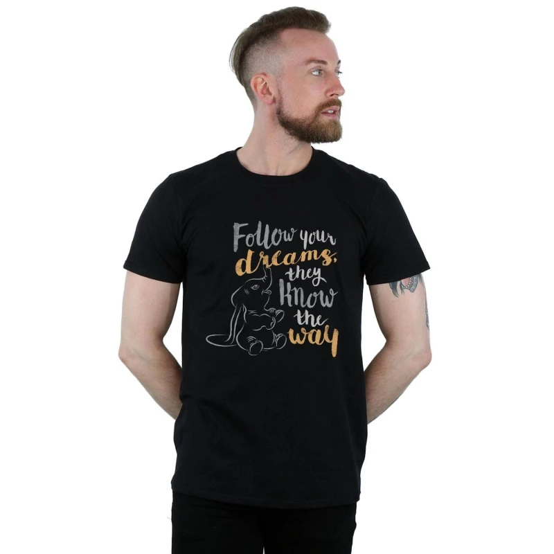 Image of Disney Men Dumbo Follow Your Dream T-Shirt in Black Size: Small Black S Male 5057955969178
