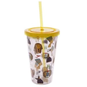 Image of Funky Egyptian Double Walled Cup with Lid and Straw
