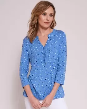 image of Cotton Traders Womens ¾ Sleeve Print Jersey Blouse in Blue