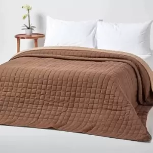 Image of Cotton Quilted Reversible Bedspread Chocolate Mink Brown, 150 x 200cm - Brown - Homescapes