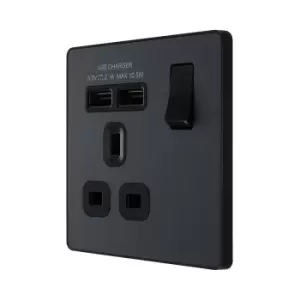 Image of BG Evolve Matt Grey Single Switched 13A Power Socket + 2 X USB (2.1A) - PCDMG21U2B