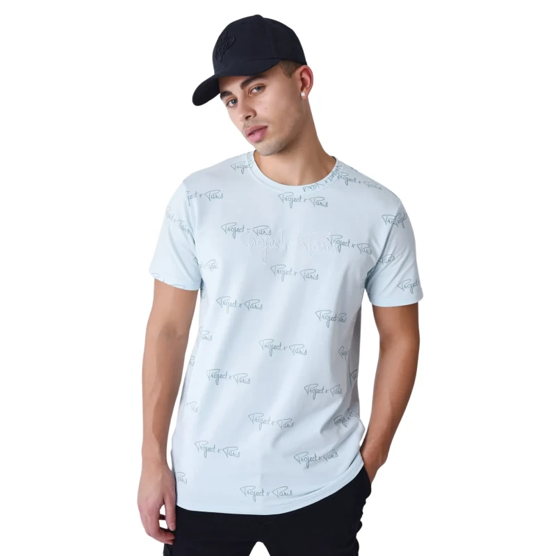 Image of Project X Paris Printed T-Shirt Project X Paris Signature All Over Bleu Male XS