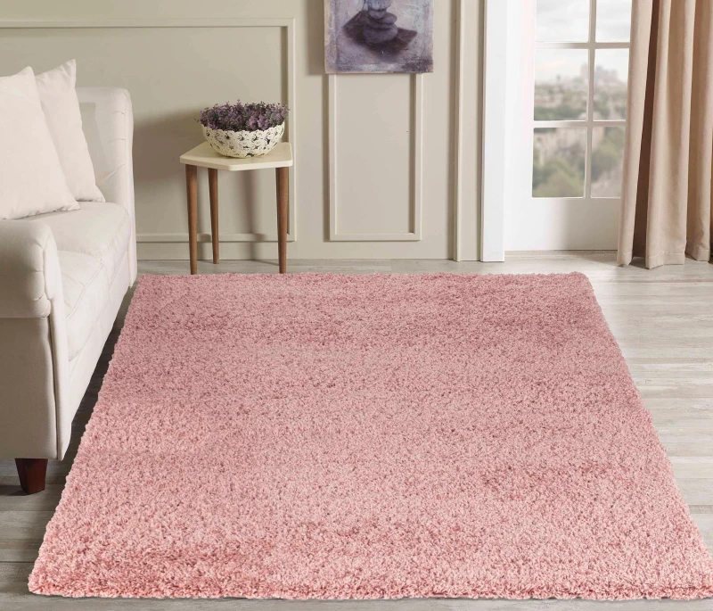 Image of Desire Rugs Plain Living Room Shaggy Area Rugs Baby Pink 160X230 Cm