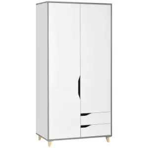 Image of HOMCOM Wardrobe with 2 Doors, 2 Drawers, Hanging Rail, Shelves for Bedroom Clothes Storage Organiser, 89x50x185cm, White