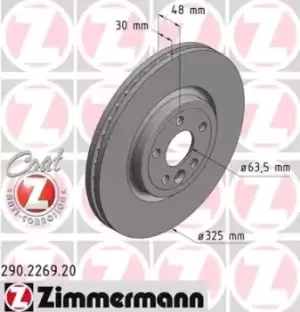 Image of ZIMMERMANN Brake disc 290.2269.20 Brake rotor,Brake discs LAND ROVER,JAGUAR,Range Rover Velar (L560),XE (X760),F-PACE (X761_),XF (X260)