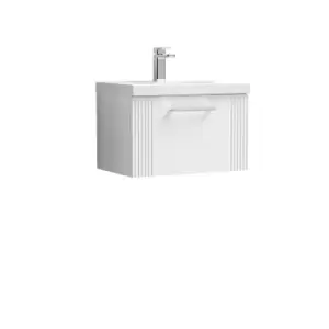 image of Nuie Deco 600mm Wall Hung Single Drawer Vanity & Basin 1 - Satin White