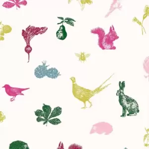 image of Joules Etched Woodland Creme Multi Wallpaper