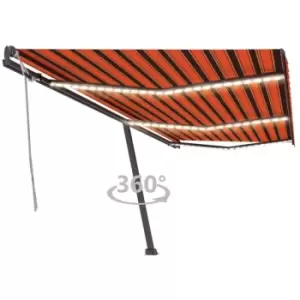 image of Vidaxl - Manual Retractable Awning with LED 600x300cm Orange and Brown Multicolour