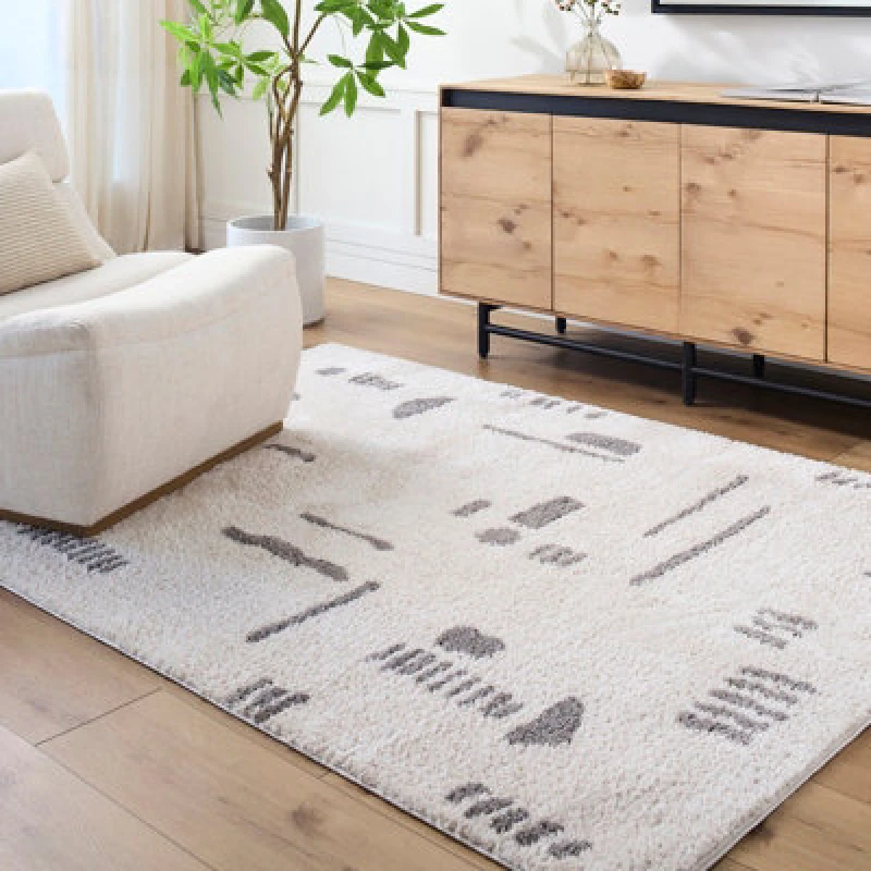 Image of Livabliss Machine Washable Modern Shaggy Charcoal Soline Area Rug 120 X 170 Cm - Easy Care, Non Shedding, Ideal For Living Room & Bedroom