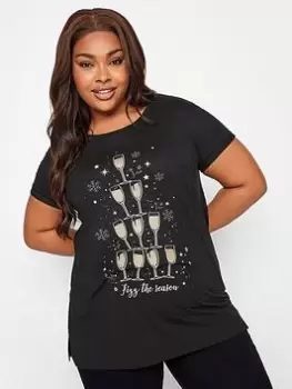 Image of Yours Novelty Tee Fizz The Season, Black, Size 14, Women