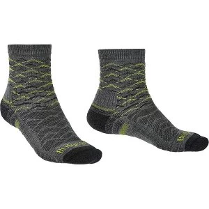 Image of Bridgedale HIKE Lightweight Merino Performance Ankle Pattern Mens - Large Grey / Lime