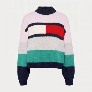 Image of Tommy Jeans Womens TJW Bell Sleeve Flag Sweatshirt - Romantic Pink/Multi - M