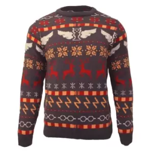 Image of Harry Potter Mens Icons Fair Isle Knitted Christmas Jumper (XL) (Grey/Red/Yellow)