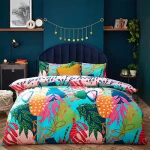 image of Coralina Reversible Duvet Cover and Pillowcase Set MultiColoured