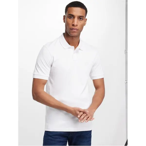 Image of Boss Passenger logo-patch cotton-blend piqu polo top - White L