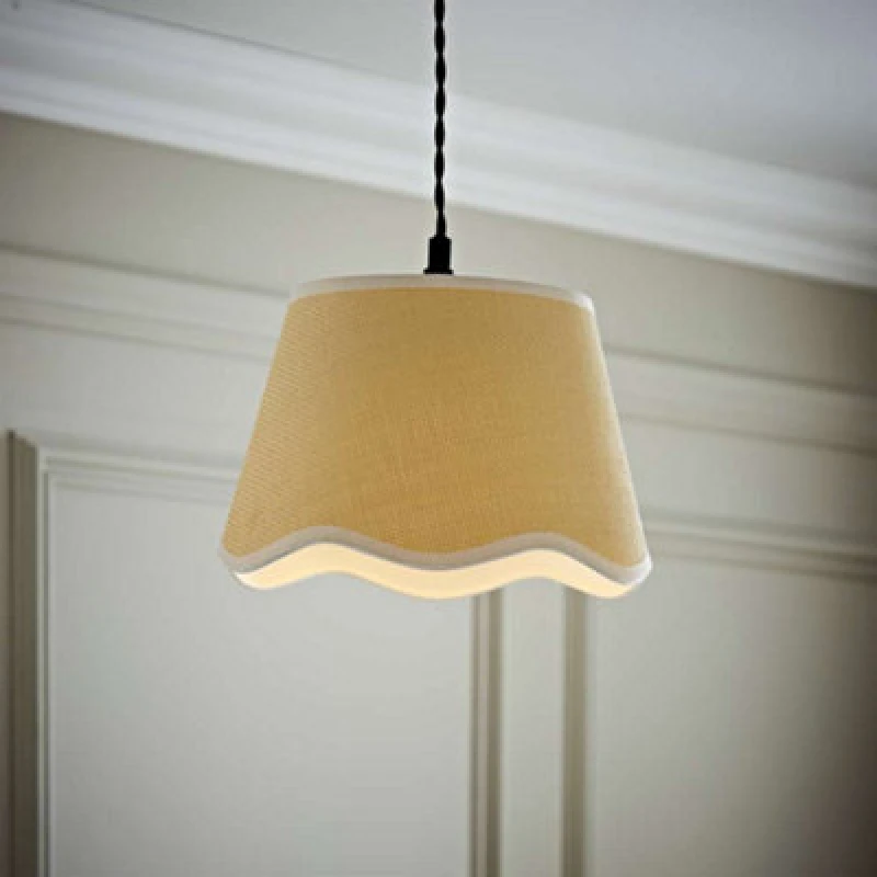 Image of ValueLights Dutton Natural Fabric Scallop Edge Ceiling Floor Table Small Lamp Shade White