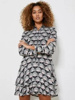 Image of Mint Velvet Jude Print Tiered Mini Dress - Black