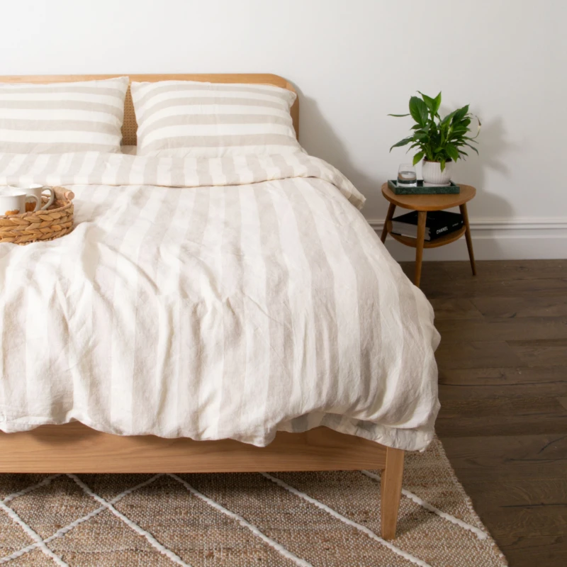 Image of Native Natural Natural Stripes King 100% Linen Duvet Cover (230x220cm) in Off-White Off-White Unisex King