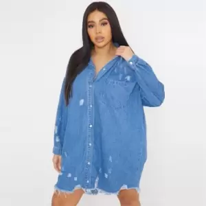 Missguided Plus Distress Hem Denim Shirt Dress - Blue