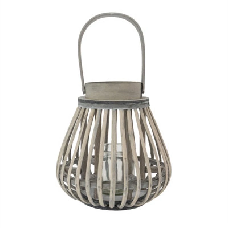 Image of Jvl Luna Natural Bulb Shaped Willow Wood Lantern With Wooden Handle - Grey White Washed, Set Of 2