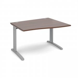 image of TR10 Right Hand Wave Desk 1200mm - Silver Frame Walnut Top