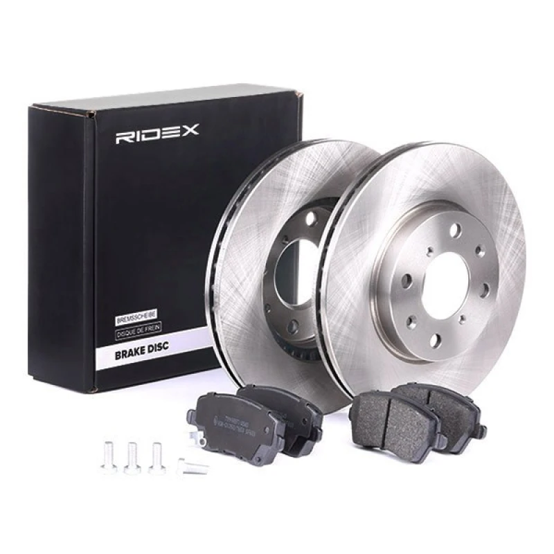 Image of RIDEX 3405B0049 Brake disc and pads set Front Axle, Brake Disc Type: Vented Brake Set,disc brakes (3405)