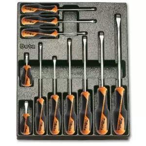 image of T167 Assorted Slotted Screwdriver Set in a Hard Thermoformed Tray (11 Pieces) - Beta