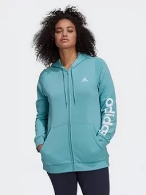 Image of adidas Essentials Logo Full-zip Hoodie (plus Size), Green/White, Size 2X, Women