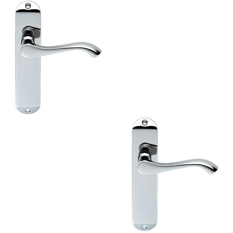 Image of Loops 2x PAIR Curved Handle on Chamfered Latch Backplate 180 x 40mm Polished Chrome Multi