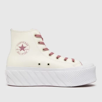 image of Converse White & Pink Metallic Lift 2x Hi Trainers