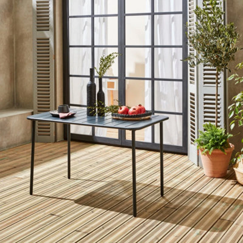 Image of Sweeek - 4-Seater Rectangular Steel Garden Table Amelia 120Cm Anthracite 120X70X72.5 Cm