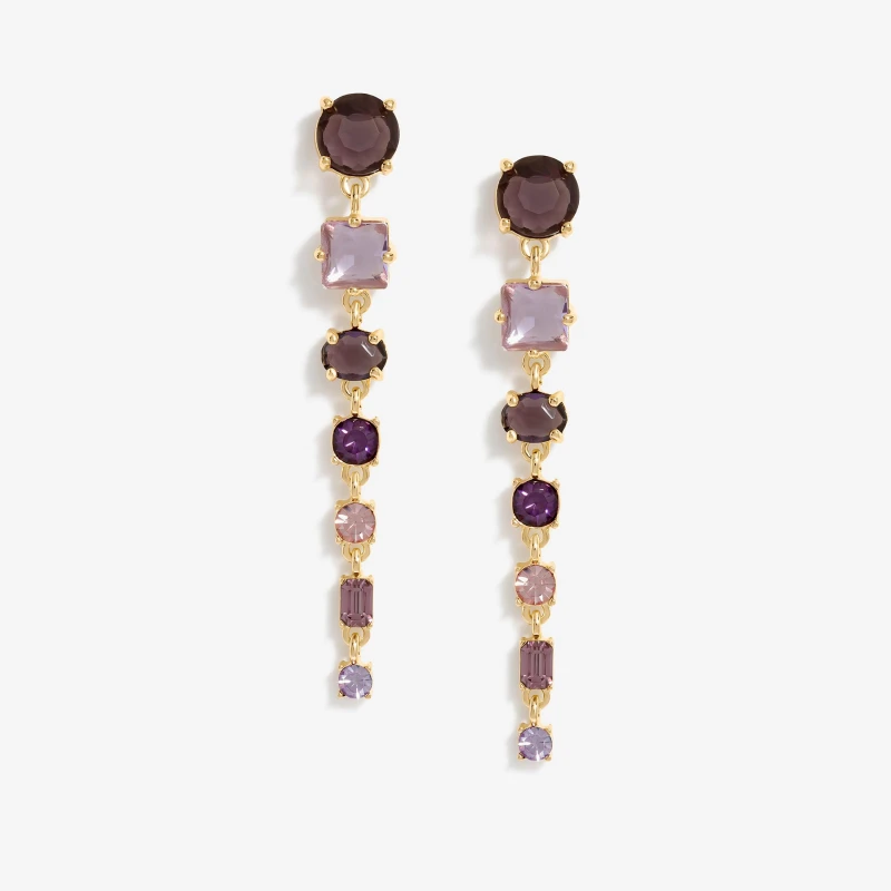 Image of Mood Gold Purple Mixed Graduated Linear Stone Drop Earrings Gold female