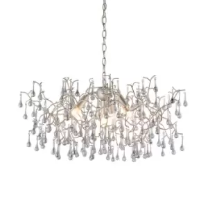 Image of Mutli Arm Ceiling Pendant Light Fitting - Aged Silver & Glass Teardrop Details