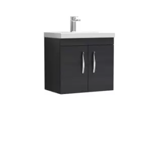 image of Nuie Athena 600 Wall Hung 2-door Vanity & Mid-edge Basin - Black Woodgrain