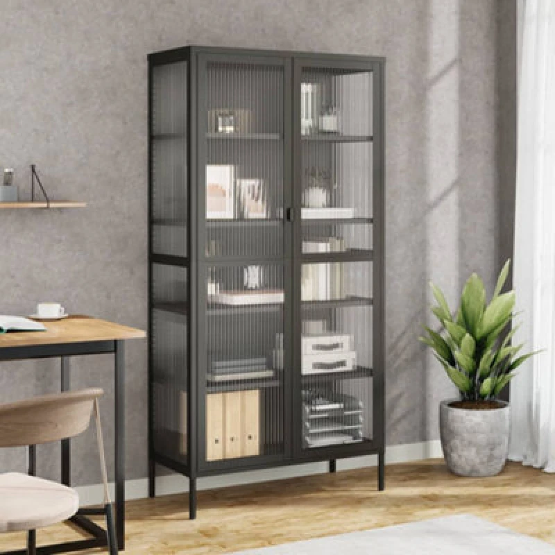 Image of VIDAXL Highboard Black 85x40x180cm Glass and Steel Vidaxl 8720845782351