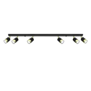 Image of Nero Ceiling Spotlight Bar, Black/Golden, 6x GU10