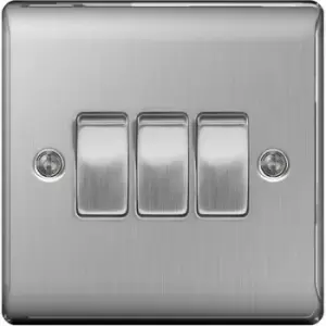 Image of BG Nexus Metal Brushed Steel 3 Gang 2 Way Rocker Switch 10A - NBS43