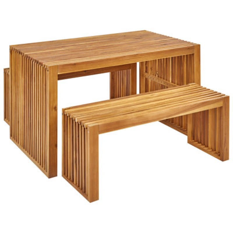 Image of Beliani Garden Dining Set With Benches 4 Seater Bellano Acacia Wood Brown