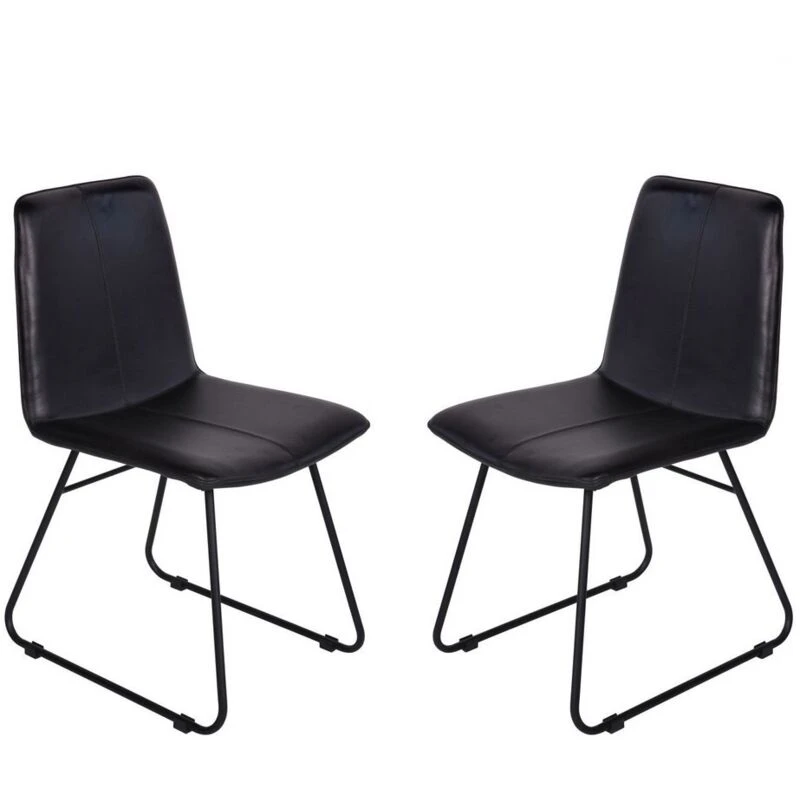 Image of Buttercup Farm Pair Of Robinson Leather Dining Chairs - Iron/foam - L58 X W46 X H90 Cm - Charcoal Black