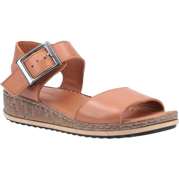 image of Hush Puppies Womens Ellie Leather Wedge Sandals - UK 4 Brown female PS3044TAN4