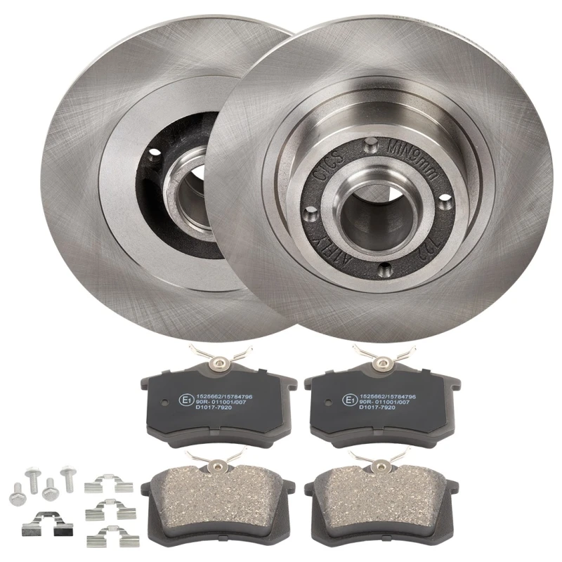 Image of RIDEX 3405B1846 Brake disc and pads set Rear Axle, Brake Disc Type: Solid, not prepared for wear warning indicator Brake Set,disc brakes (3405)