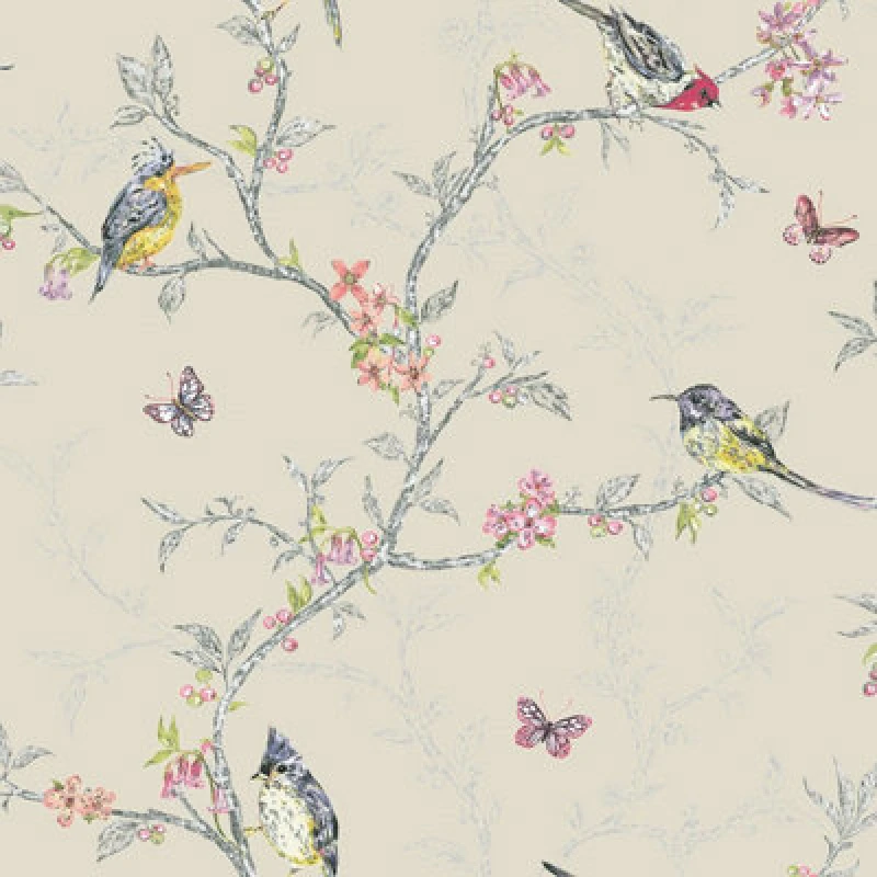 Image of Holden Decor Holden Decor Phoebe Birds White Beige Wallpaper 98082