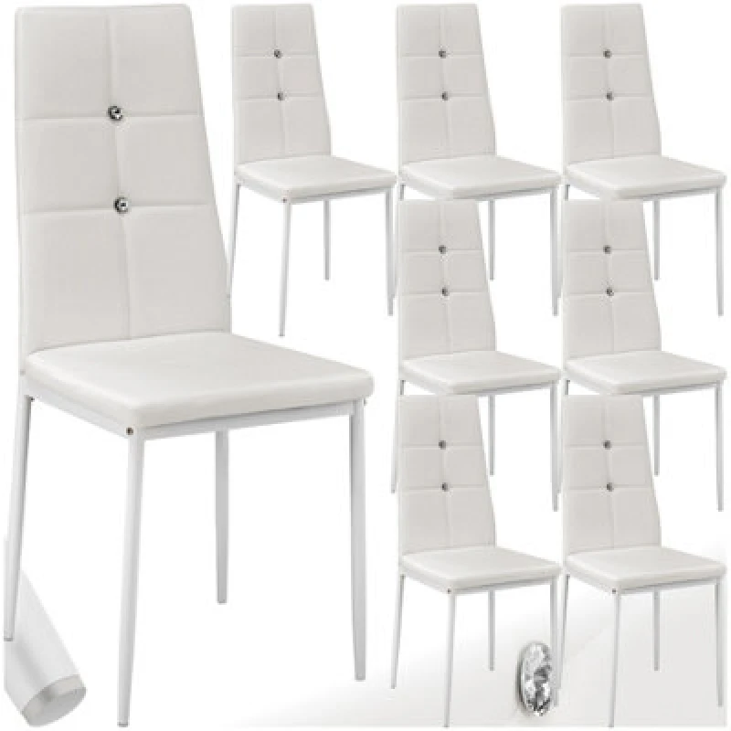 Image of Tectake Set Of 8 Dining Chair Set - High Backrest, Slim Steel Legs & Rhinestone Highlights - White