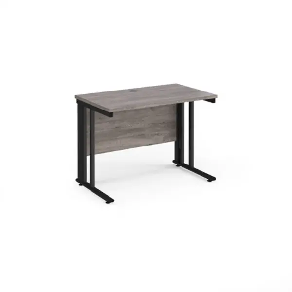 image of Maestro 25 straight desk 1000mm x 600mm - Black cable managed leg frame, grey oak top