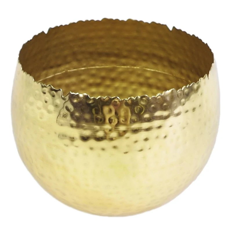 Image of Unbranded Exquisite Large Metal Planter 22x17cm - Hammered Gold - Curvy Edge - Rustic Finish - Indoor Use