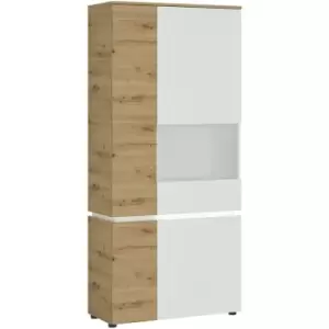 Image of Luci 4 door tall display cabinet RH (including LED lighting) in White and Oak - Artisan Oak/Alpine White