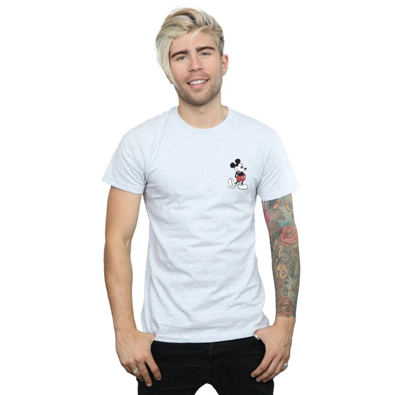 Image of Disney Men Mickey Mouse Kickin Retro Chest T-Shirt in Grey Size: Small Grey S Male 5057864073638